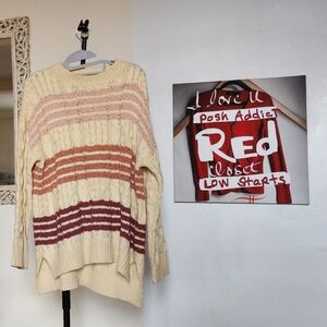 Cable Stripe Crew Cream Pink Size S  ptp 24.5